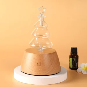 Tower Waterless Aroma Nebulizer, Wood and Glass, Electric, LED Light, 25ml, Essential Oil Diffuser