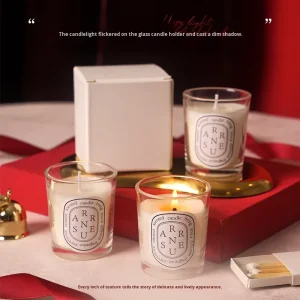 Transparent Glass Cup Niche High end Small Smokeless Aromatherapy Festival Gift Candle with Soybean Mixed Wax From China