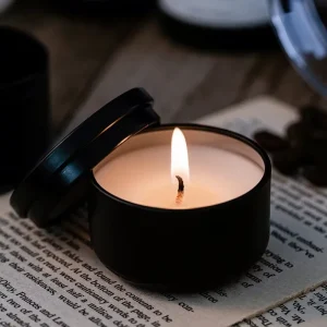 Travel Size Small Black Tin Scented Candle Natural Soy Wax Aromatherapy Candle for Home Relaxation Mini Metal Jar Candle