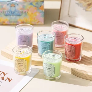 True Scent Custom Logo Luxury Home Decor Aromatic Color Glass Jar Aromatherapy Fragrance Soy Wax Scented Candle Gift Set