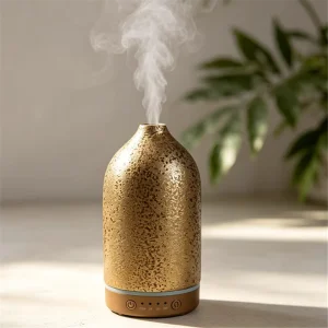 Ultrasonic Essential Oil Diffuser Air Humidifier Gold Ceramic Aromatherapy Diffuser for Home Bedroom & Office