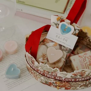 Valentines Day Handmade Heart Shaped Soy Wax Tealight Candles Fragrant Pear Fig Scent 4 hour Fragrance Red Votive Lights for
