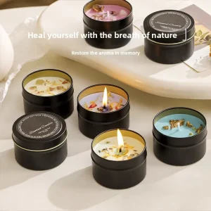 Valentine’s Day Petal Europe Dried Flower Soy Wax Aromatherapy Candle Modern Black Iron Can Christmas Thanksgiving