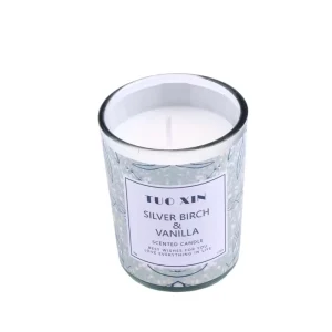 Vanilla Scented Candle Non Toxic Organic Soy Wax Glass Jar with Green Pattern for Home Fragrance Christmas & Diwali