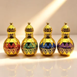 Various Colors Custom Pattern Electroplating Gold Empty Tola Bottles 10 ml Attar Perfume Oil Bottle with Packaging Box