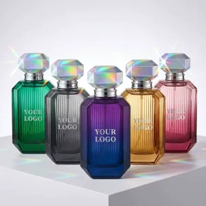 Vertical Ridged Octagonal Perfume Private Label Holographic Diamond Cap Set Custom Scent Oud Amber Musk Intense EDP