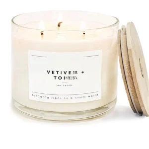 Vetiver Tonka Aromatherapy 3 Wick Soy Wax Candle 43 Hour Burn Luxury Non Toxic Eco-Friendly Phthalate-Free Handmade Thanksgiving