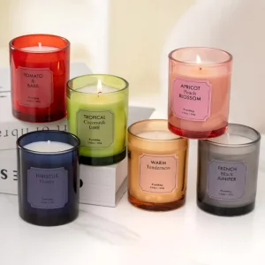 Vibrant Colored Glass Scented Candles Natural Soy Wax Aromatherapy Candles with Assorted Fresh Woody Scents Home Decor Gift