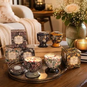 Vintage Elegant Premium Printed Ceramic Soy Wax Scented Candle Fragrance Cup Candle for Home Decor Holiday Gifting