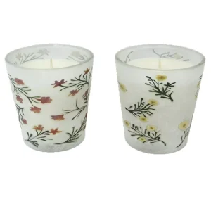 Vintage Floral Printed Glass Jar Soy Wax Votive Aromatherapy Candle Natural Non-Toxic Home Decor for Easter Christmas & Diwali