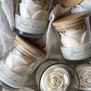 Viral Bloom Rose Scented Candles 100% Vegan Soy Wax Red White Rose Shaped Single-Pack Valentines Birthday Gifts