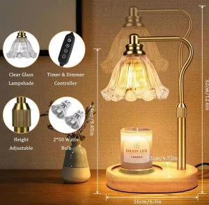 Wax Melting Lamp Aromatherapy Lamp Fire free Log Glass Bedside Lamp Timing Melting Candle Lamp Bedside Table Lamp