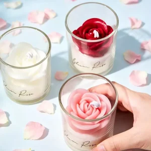 Wedding Decorative Candle Rose Flower Scented Candle in Glass Jar for Table Centerpieces