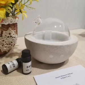 White Aria Glass Dome Ultrasonic Aroma Diffuser with Cement Base and Concrete Essential Oil Diffuser