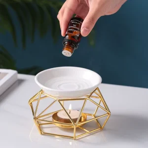 White Aroma Essential Wax Melt Warmer Ceramic Oil Burner with Iron Holder