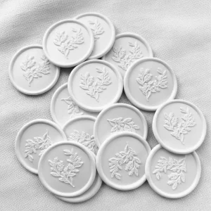 White Botanical Embossed Wax Seal Sticker Leaf Seal with 3m Adhesive for Wedding Gift Wrapping