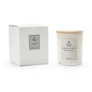 White Glass Wooden Lid Smokeless Aromatherapy Candle with Simple Atmospheric Design as Holiday Gift