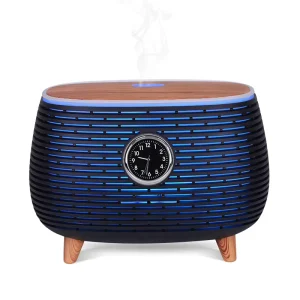 Wood Grain Ultrasonic Oil Air Humidifier and Electric Tabletop Aroma Diffuser with 7 Color Light and Clock