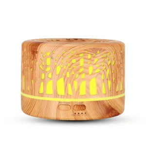 Wooden Cool Mist Essential Oil Diffuser Portable Humidifier Air Purifier Quiet Night Light App Control Hotel Use 7 Color LED