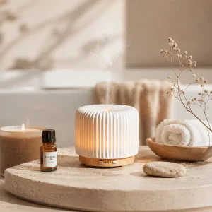 Wooden Ultrasonic Air Humidifier 300ml Ceramic Aromatherapy Diffuser with LED Light