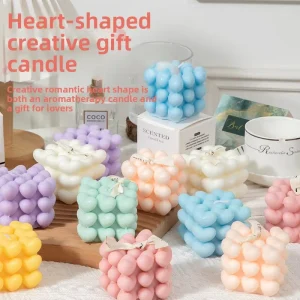 Youlun Non Toxic Cute Flower Pattern Small Bubble Hand made Cube Soy Wax Candle for Easter Holidays Thanksgiving